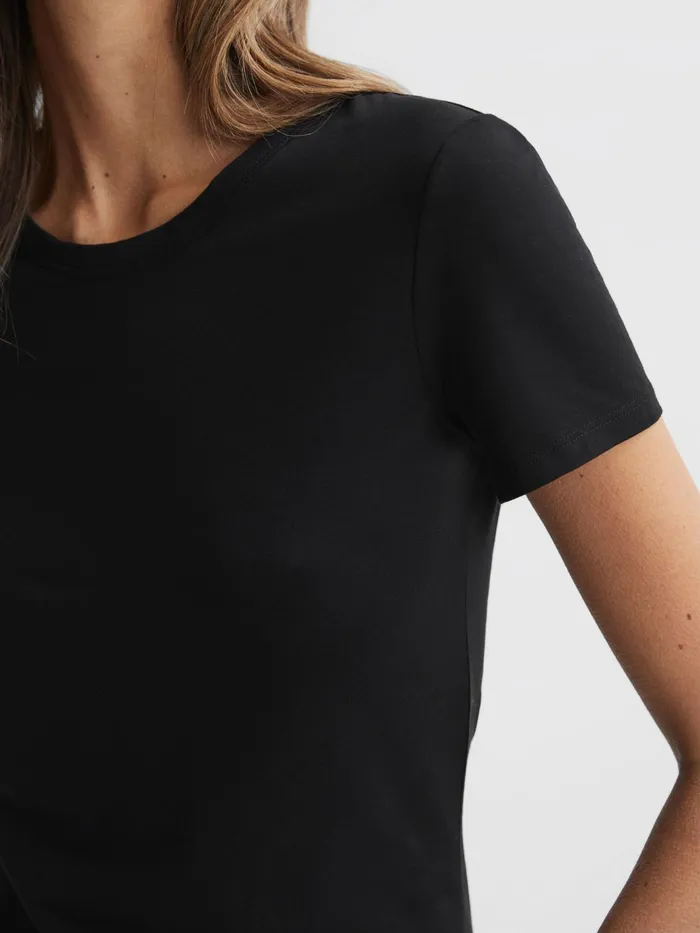 Reiss Tops Sandy Fitted Cotton Crew Neck TShirt Black 8211 Women