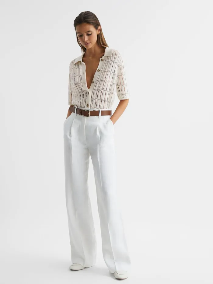 Reiss Tops Savannah Short Sleeve Crochet Shirt Ivory 8211 Women