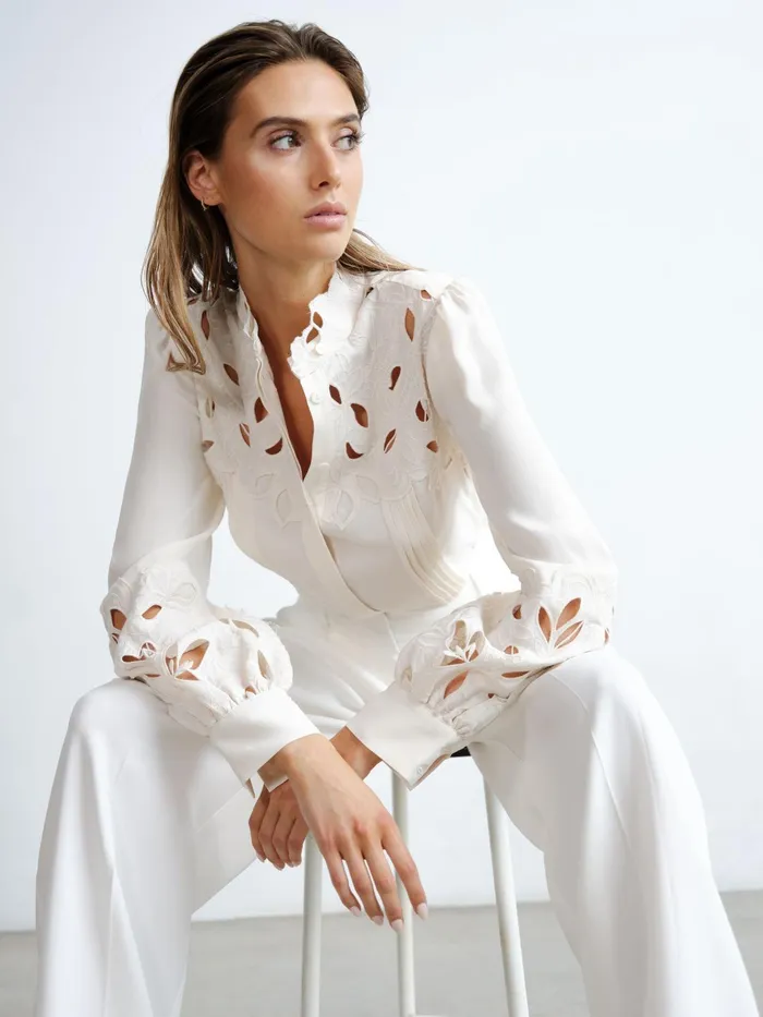 Reiss Tops Sophie Lace Detail Shirt Blouse Cream 8211 Women