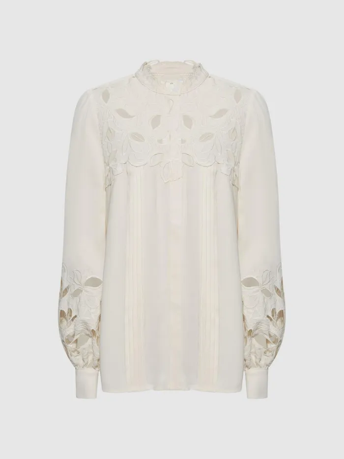 Reiss Tops Sophie Lace Detail Shirt Blouse Cream 8211 Women