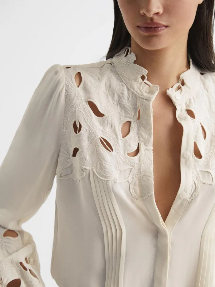 Reiss Tops Sophie Lace Detail Shirt Blouse Cream 8211 Women