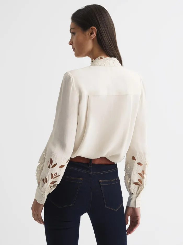 Reiss Tops Sophie Lace Detail Shirt Blouse Cream 8211 Women