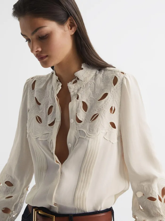 Reiss Tops Sophie Lace Detail Shirt Blouse Cream 8211 Women