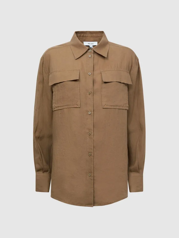 Reiss Tops Soul Linen Safari Shirt Neutral 8211 Women