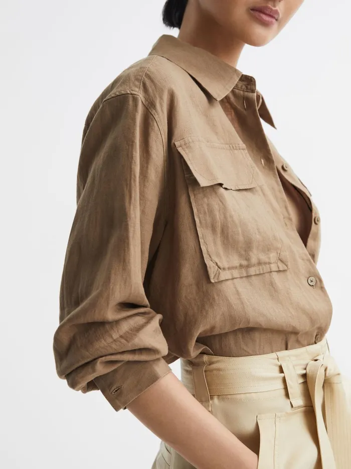 Reiss Tops Soul Linen Safari Shirt Neutral 8211 Women