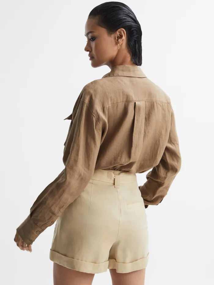 Reiss Tops Soul Linen Safari Shirt Neutral 8211 Women