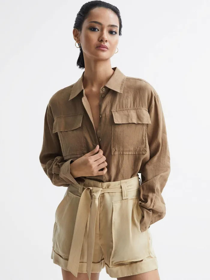 Reiss Tops Soul Linen Safari Shirt Neutral 8211 Women