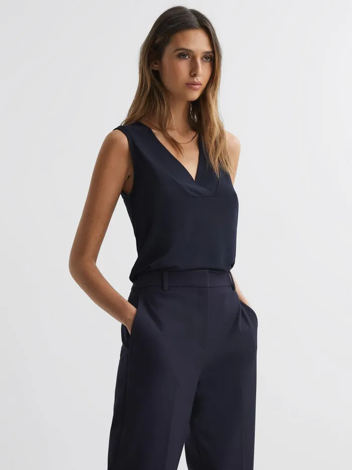 Reiss Tops Taylor VNeck Shell Blouse Navy 8211 Women