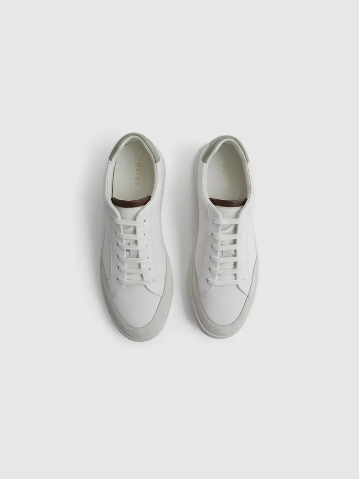 Reiss Trainers Ashley Perf Leather Contrast Sole Trainers Whitesage 8211 Men