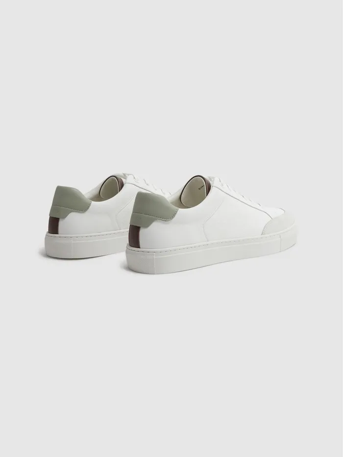 Reiss Trainers Ashley Perf Leather Contrast Sole Trainers Whitesage 8211 Men