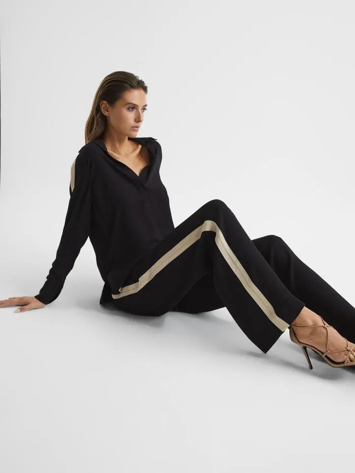 Reiss Trousers Aria Wide Leg Stripe Trousers Black 8211 Women