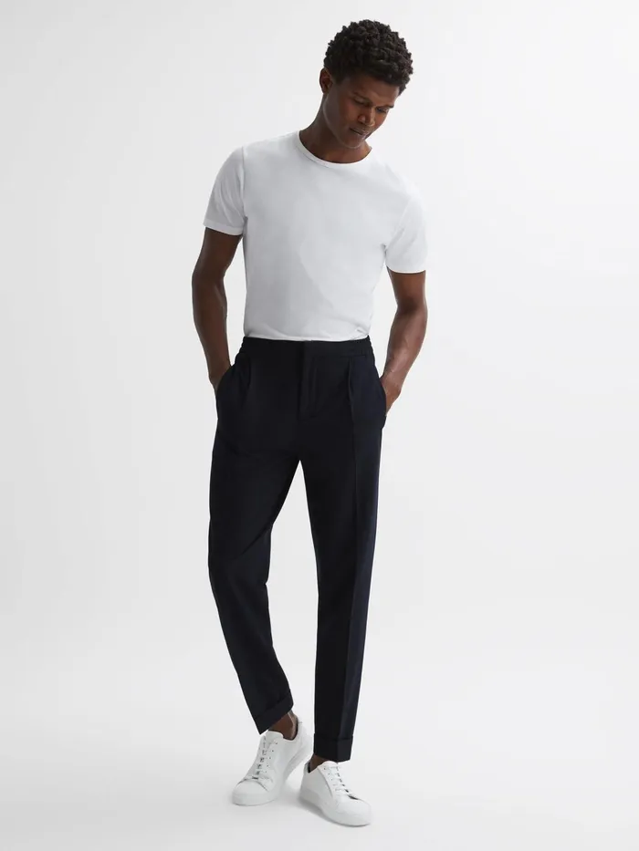 Reiss Trousers Berry Seersucker Elasticated Trousers Navy 8211 Men