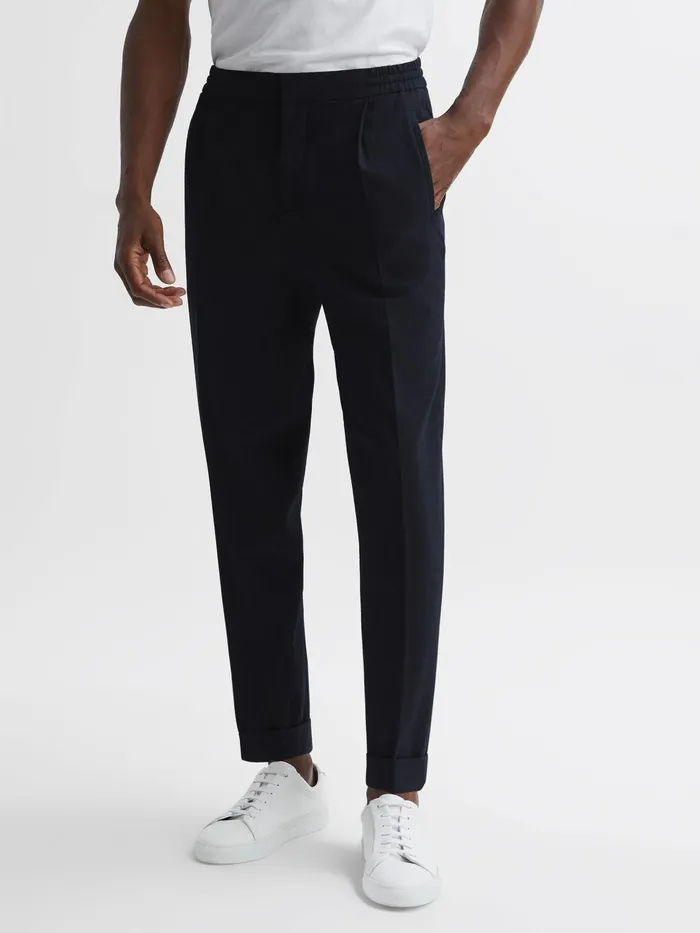 Reiss Trousers Berry Seersucker Elasticated Trousers Navy 8211 Men