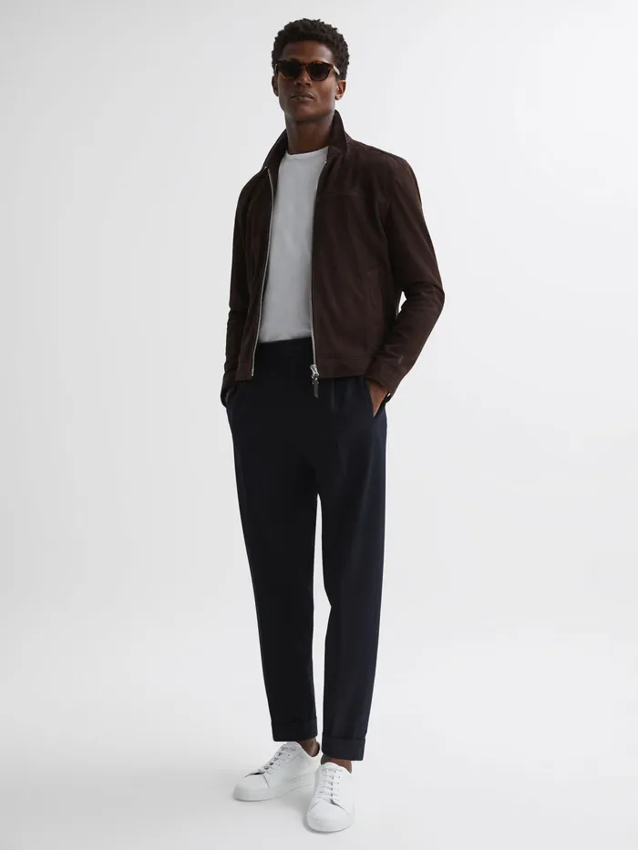 Reiss Trousers Berry Seersucker Elasticated Trousers Navy 8211 Men