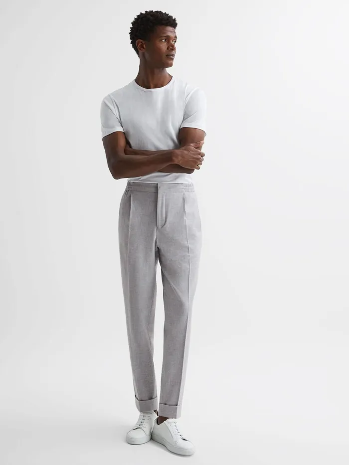 Reiss Trousers Berry Seersucker Elasticated Trousers Soft Grey 8211 Men