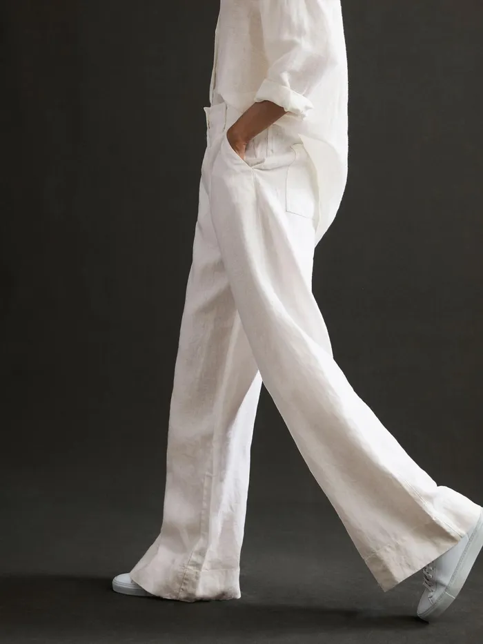Reiss Trousers Demi Linen Wide Leg Garment Dyed Trousers White 8211 Women
