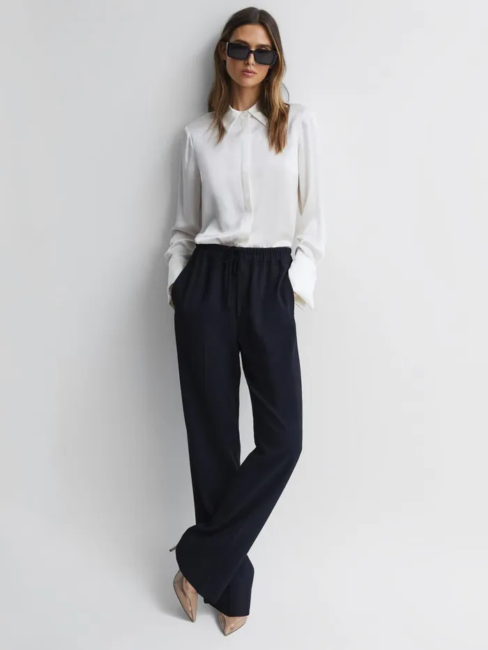 Reiss Trousers Hailey Wide Wide Leg Pull On Trousers Navy 8211 Women