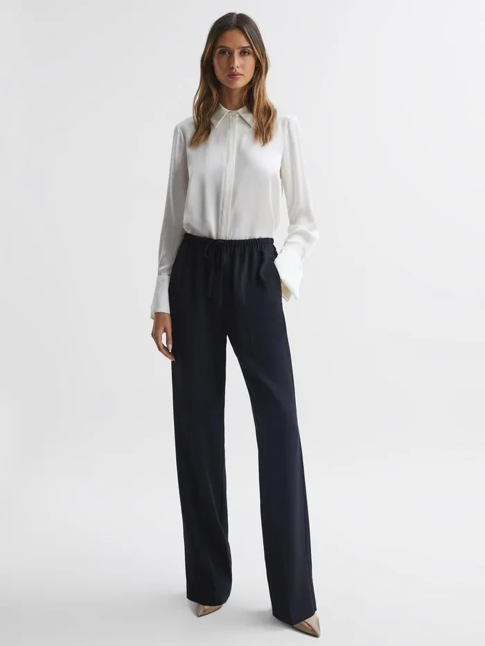 Reiss Trousers Hailey Wide Wide Leg Pull On Trousers Navy 8211 Women