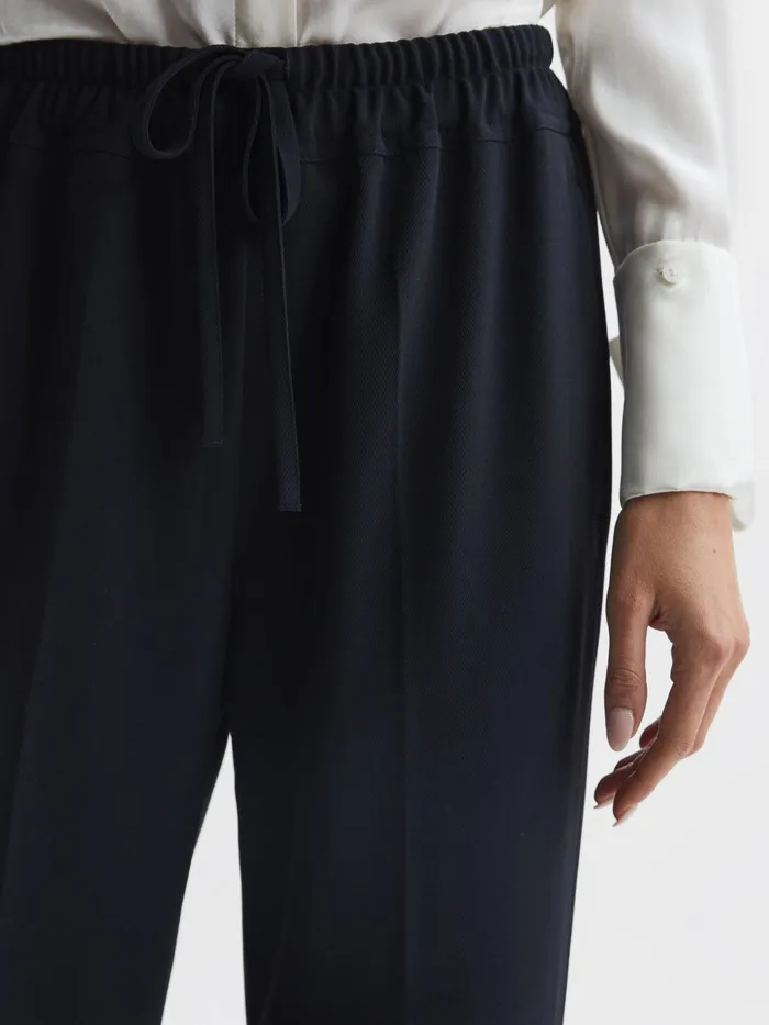 Reiss Trousers Hailey Wide Wide Leg Pull On Trousers Navy 8211 Women