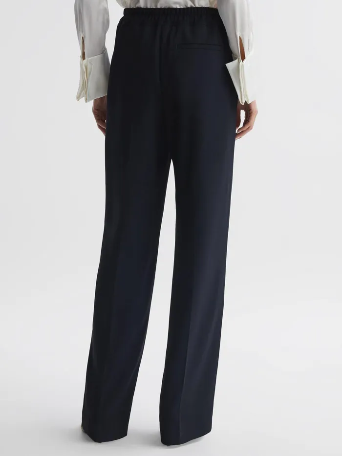 Reiss Trousers Hailey Wide Wide Leg Pull On Trousers Navy 8211 Women