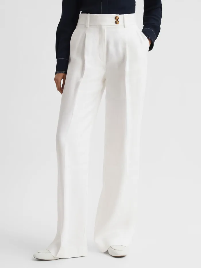 Reiss Trousers Hollie Wide Leg Linen Trousers White 8211 Women