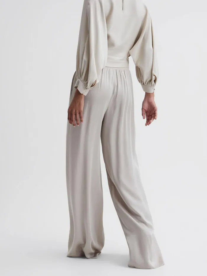 Reiss Trousers Imogen Wide Leg Elasticated Waist Trousers Neutral 8211 Women