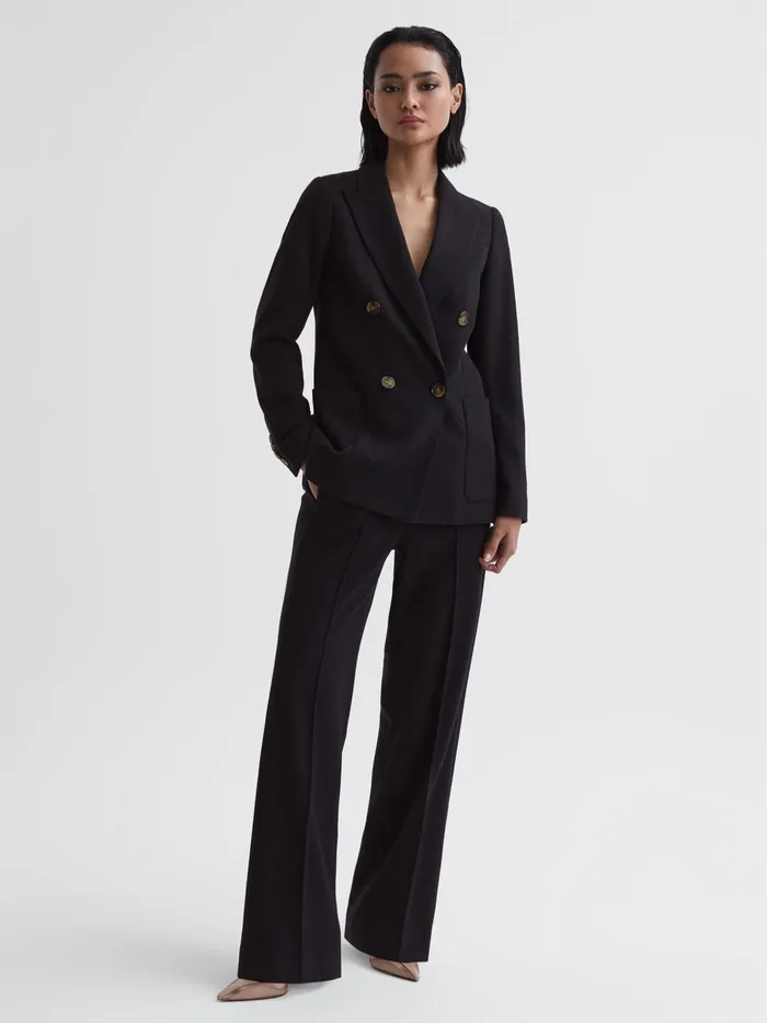 Reiss Trousers Iria Wool Blend Wide Leg Trousers Navy 8211 Women