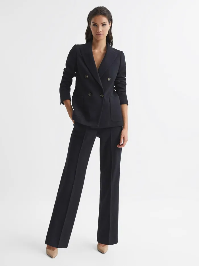 Reiss Trousers Iria Wool Blend Wide Leg Trousers Navy 8211 Women