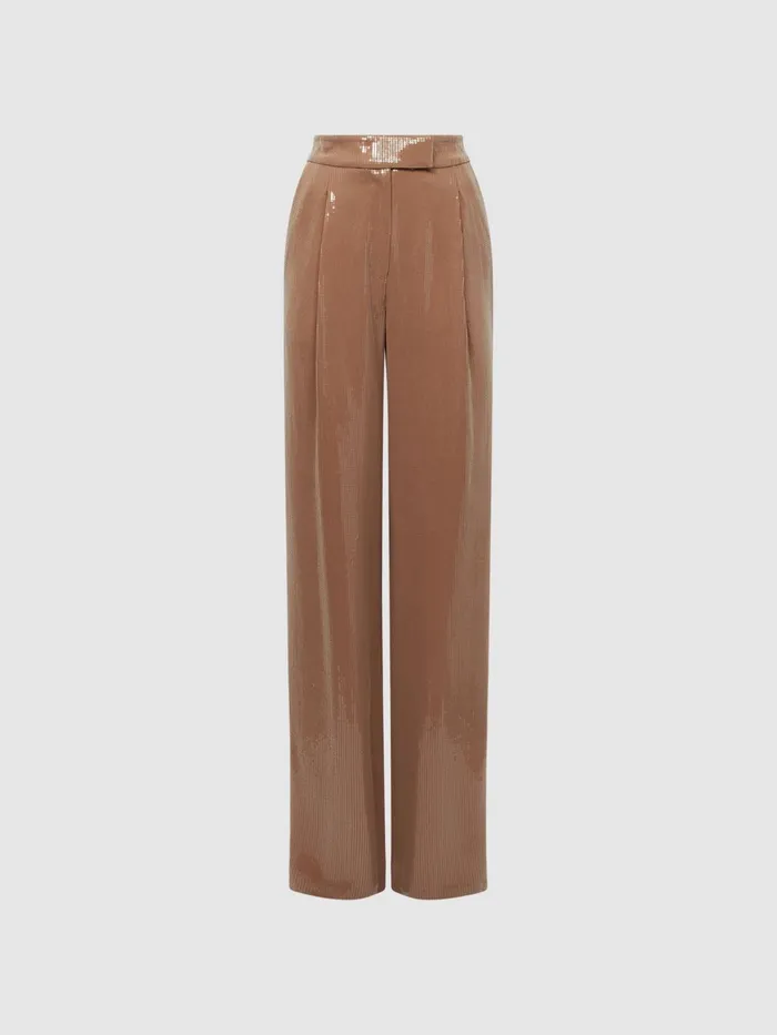 Reiss Trousers Lizzie Sequin Wide Leg Trousers Nude 8211 Women