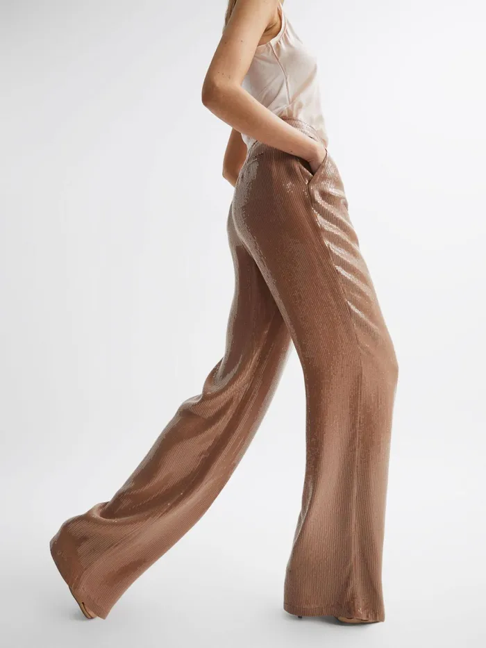 Reiss Trousers Lizzie Sequin Wide Leg Trousers Nude 8211 Women
