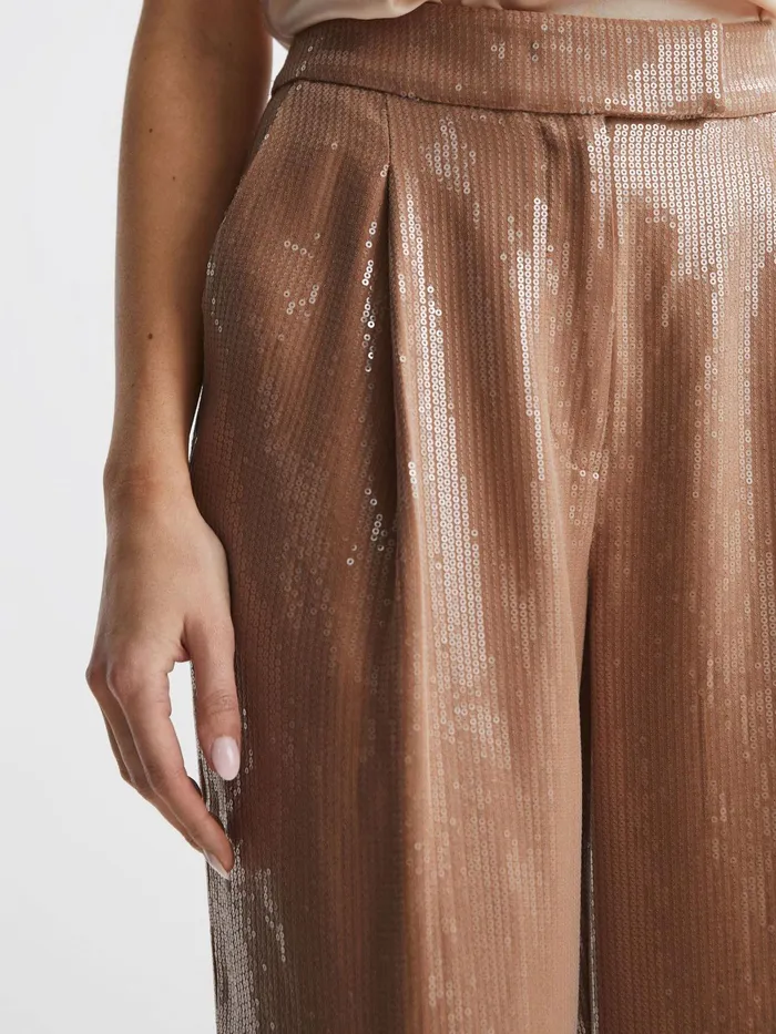 Reiss Trousers Lizzie Sequin Wide Leg Trousers Nude 8211 Women