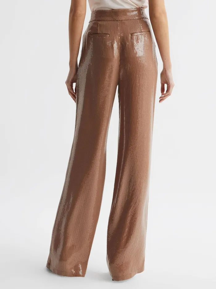 Reiss Trousers Lizzie Sequin Wide Leg Trousers Nude 8211 Women