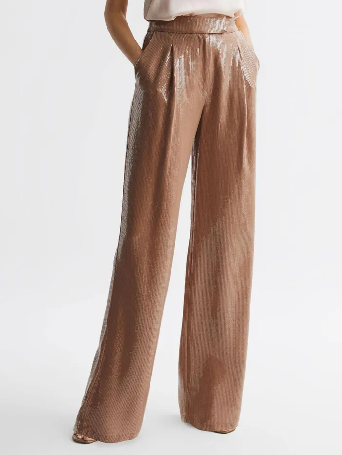 Reiss Trousers Lizzie Sequin Wide Leg Trousers Nude 8211 Women