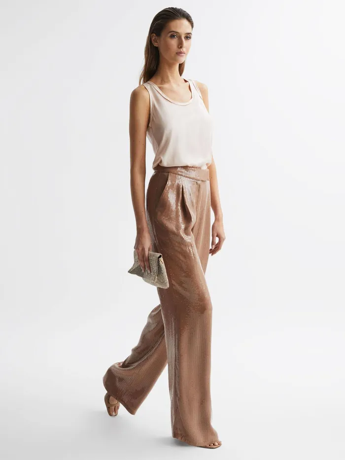 Reiss Trousers Lizzie Sequin Wide Leg Trousers Nude 8211 Women