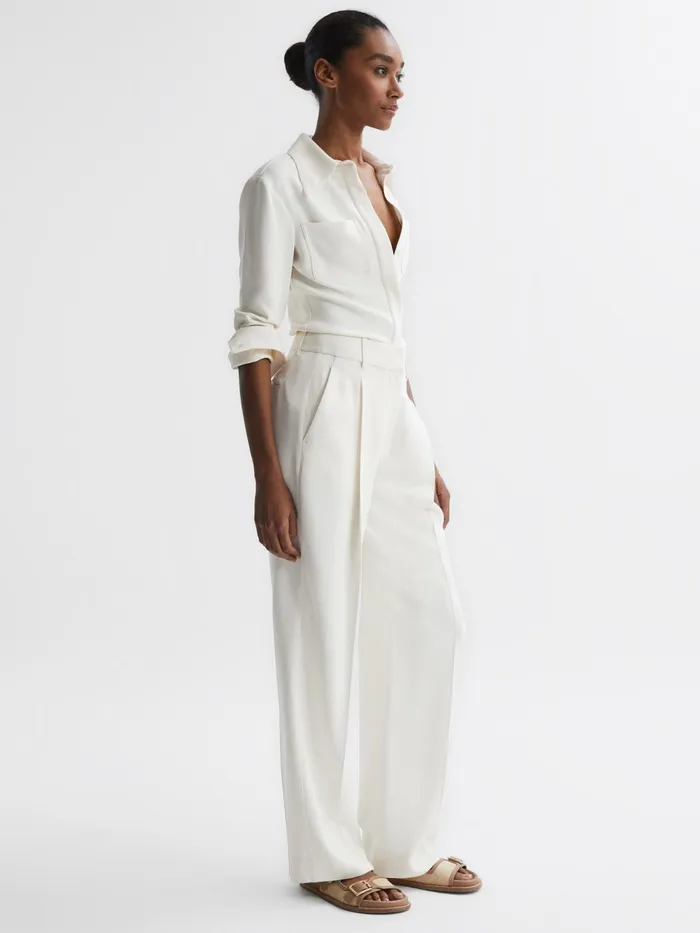 Reiss Trousers Natalia Wide Leg Pleated Trousers Cream 8211 Women