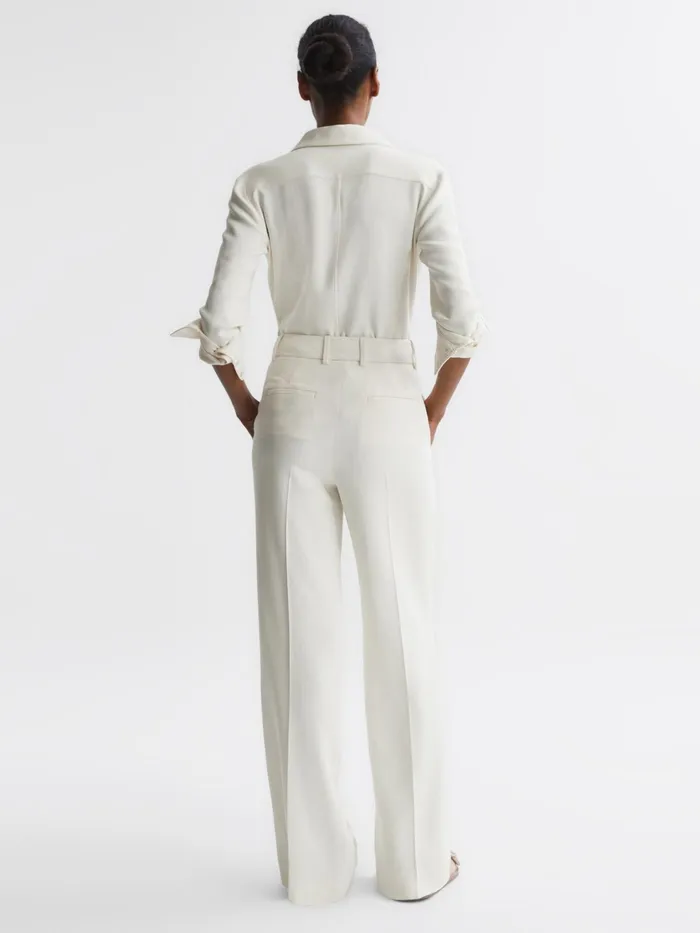 Reiss Trousers Natalia Wide Leg Pleated Trousers Cream 8211 Women
