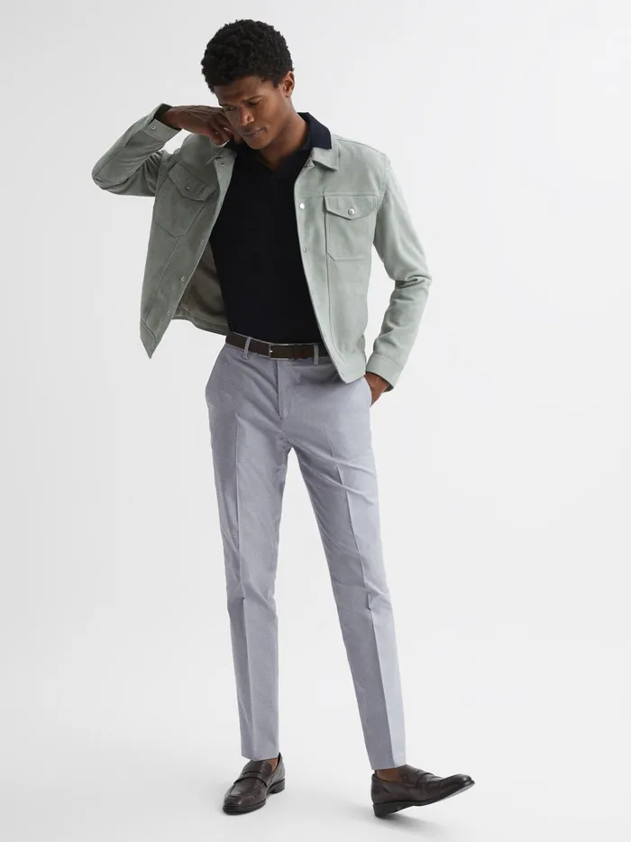 Reiss Trousers Pause Slim Fit Puppytooth Chinos Soft Blue 8211 Men