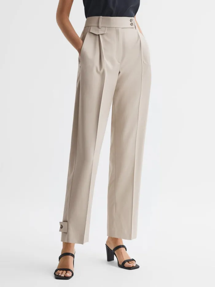 Reiss Trousers River High Rise Cropped Tapered Trousers Stone 8211 Women