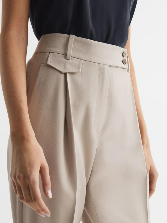 Reiss Trousers River High Rise Cropped Tapered Trousers Stone 8211 Women