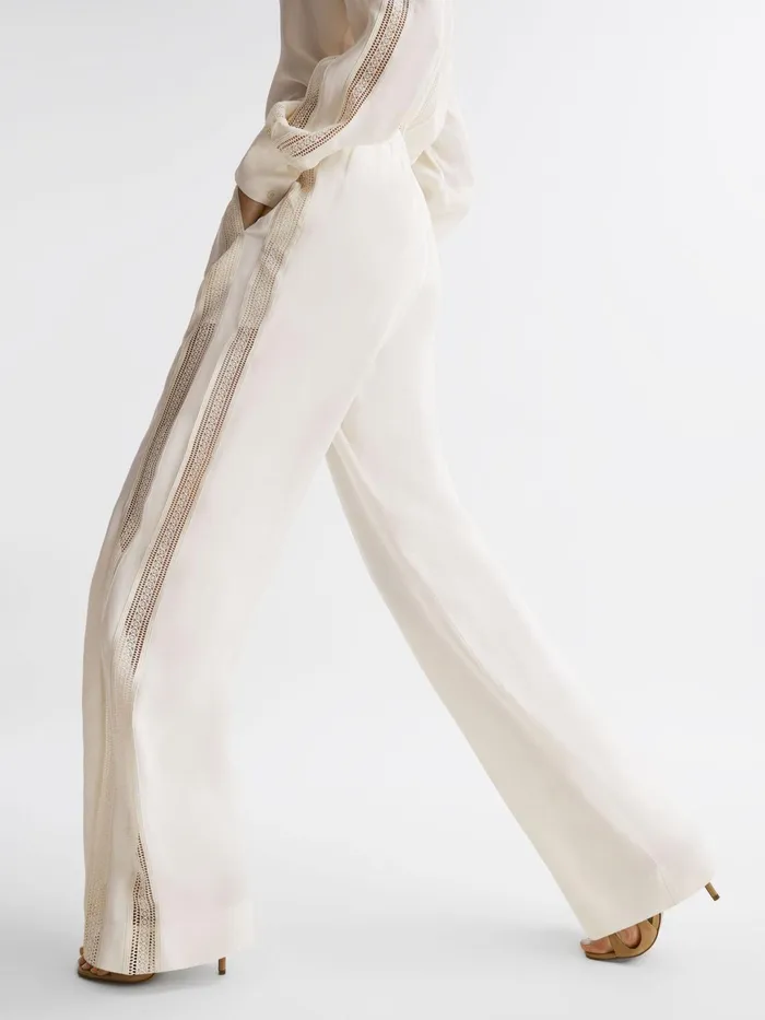 Reiss Trousers Rowan Wide Leg Lace Trousers Cream 8211 Women