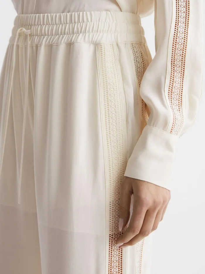 Reiss Trousers Rowan Wide Leg Lace Trousers Cream 8211 Women