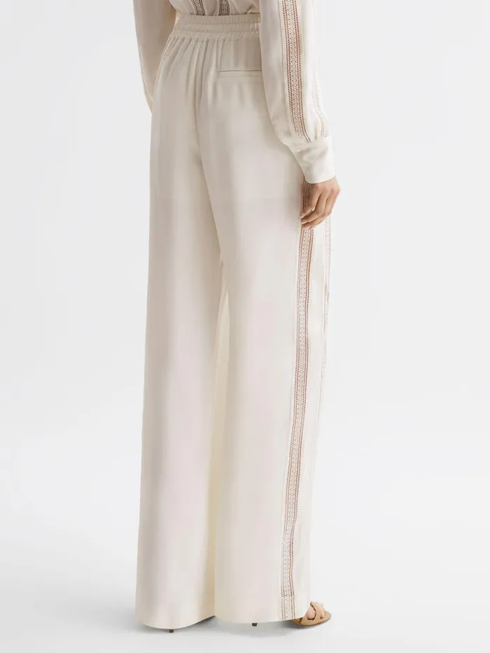 Reiss Trousers Rowan Wide Leg Lace Trousers Cream 8211 Women
