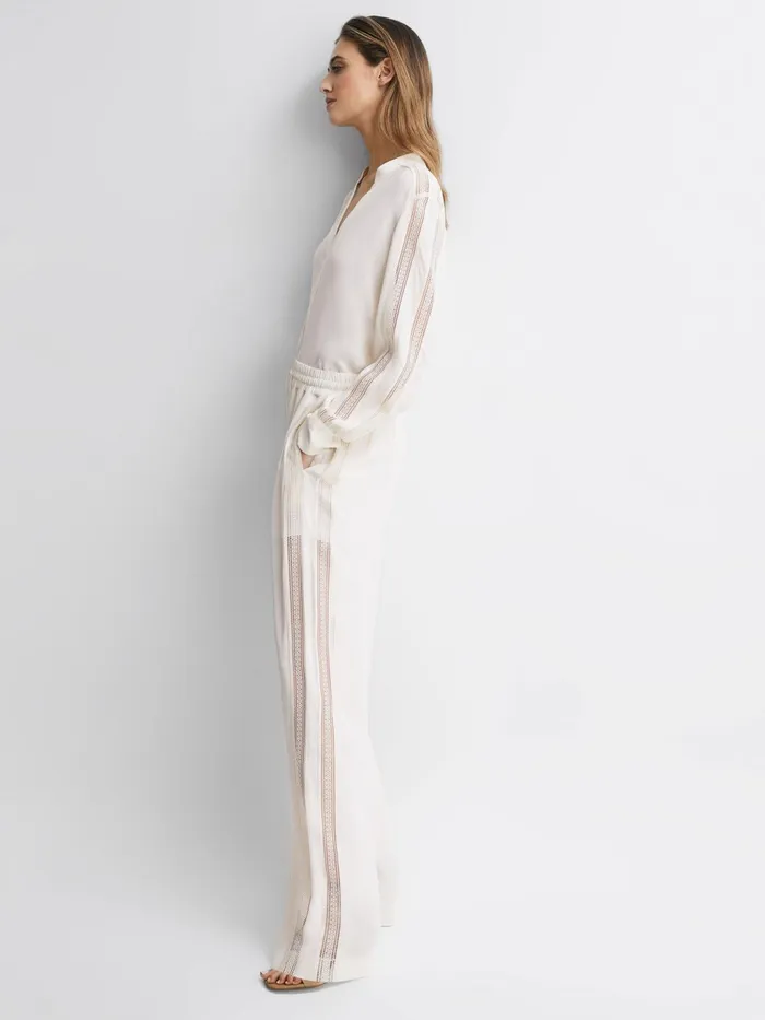 Reiss Trousers Rowan Wide Leg Lace Trousers Cream 8211 Women