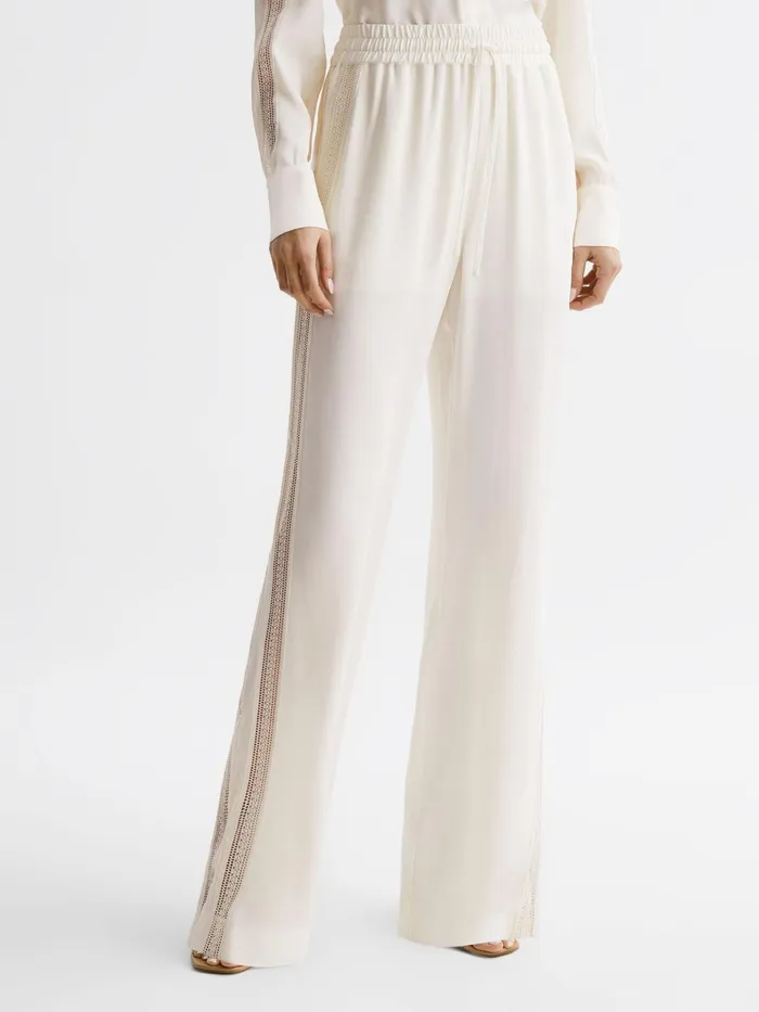 Reiss Trousers Rowan Wide Leg Lace Trousers Cream 8211 Women