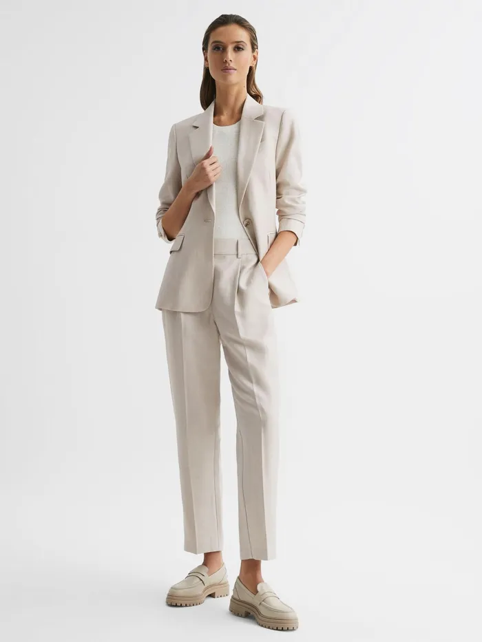 Reiss Trousers Shae Taper Tapered Linen Trousers Oatmeal 8211 Women