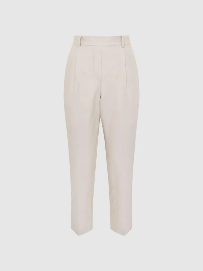 Reiss Trousers Shae Taper Tapered Linen Trousers Oatmeal 8211 Women