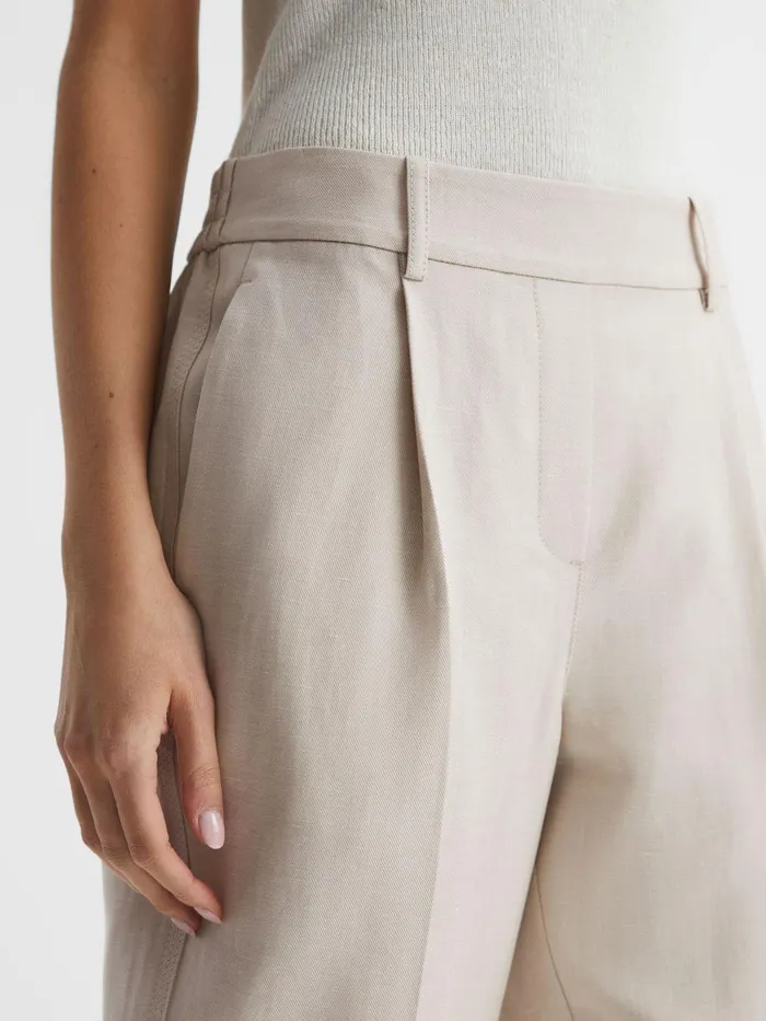 Reiss Trousers Shae Taper Tapered Linen Trousers Oatmeal 8211 Women