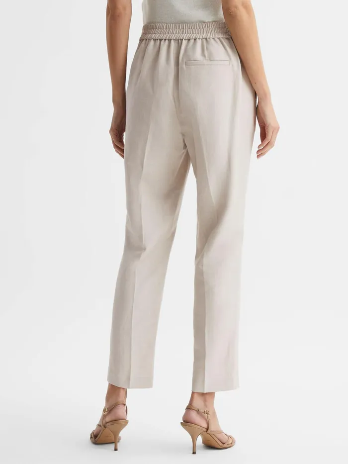 Reiss Trousers Shae Taper Tapered Linen Trousers Oatmeal 8211 Women