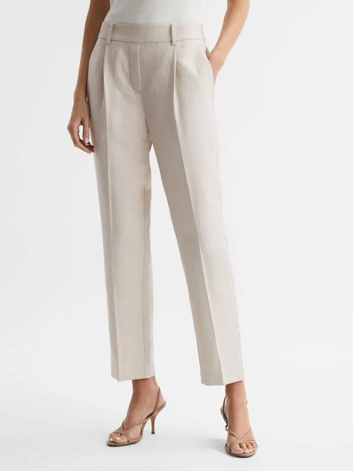 Reiss Trousers Shae Taper Tapered Linen Trousers Oatmeal 8211 Women