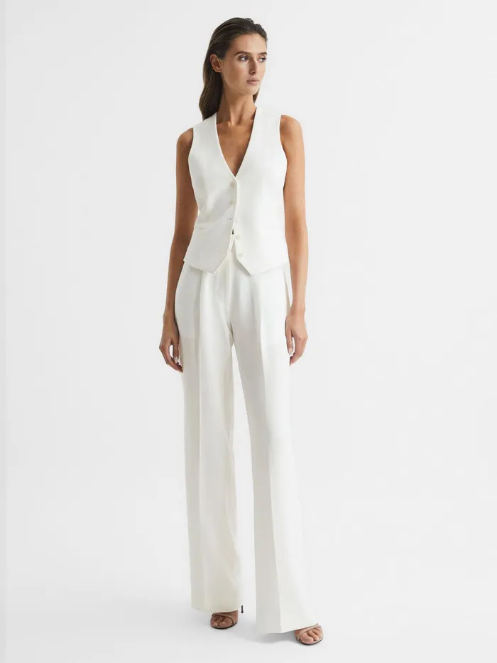 Reiss Trousers Tatum Crepe Wide Leg Trousers White 8211 Women